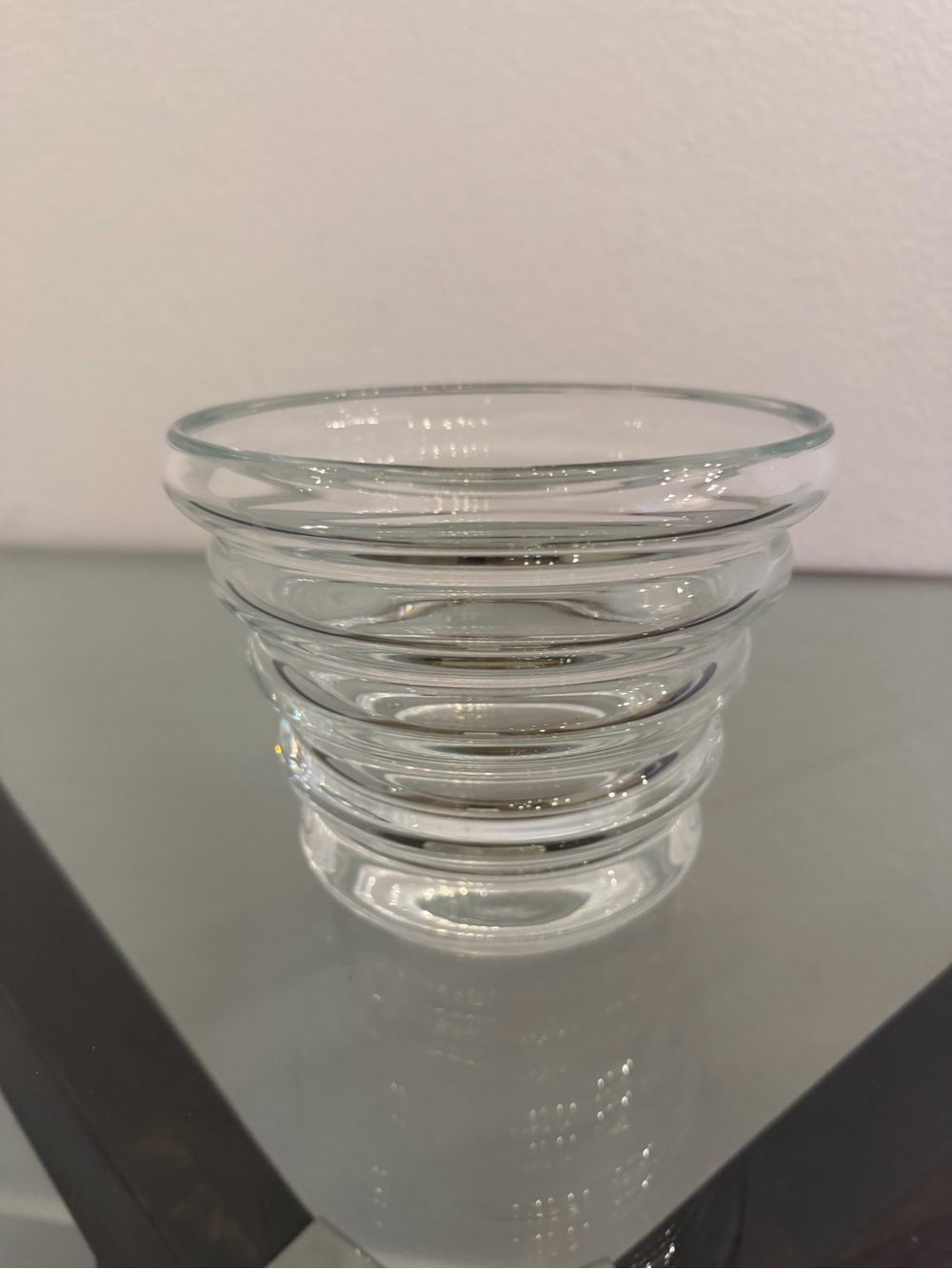Vintage ® MMA Metropolitan Museum of Art Clear Sculptural Ringed Art Glass Vase